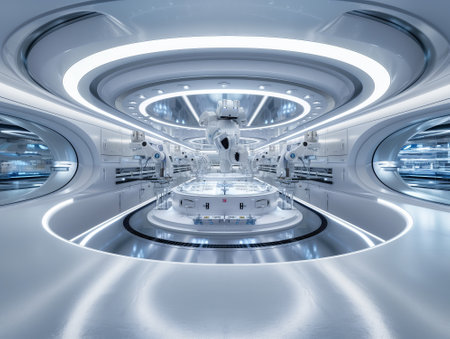 Interior view of a futuristic space station. 3D illustration design.の素材