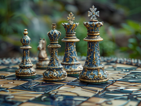 chess pieces on a chessboard, close-up, shallow depth of fieldの素材