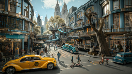 3d rendering of a fantasy concept city, built for children.の素材