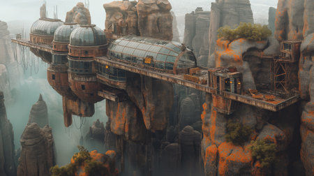 3D CG rendering of an abandoned industrial city of the future.の素材