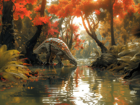 Dinosaur in the park,3d rendering. Computer digital drawing.の素材