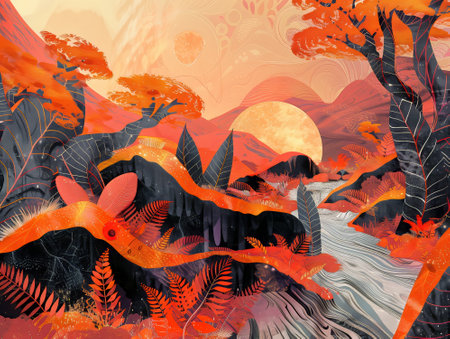 Fantasy landscape with plants and trees. Abstract vector illustration.の素材