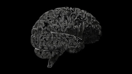 Human brain of data points on black background. 3D illustration.の素材