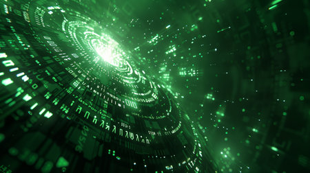 Green matrix digital data flow, computer generated abstract background, 3D renderingの素材