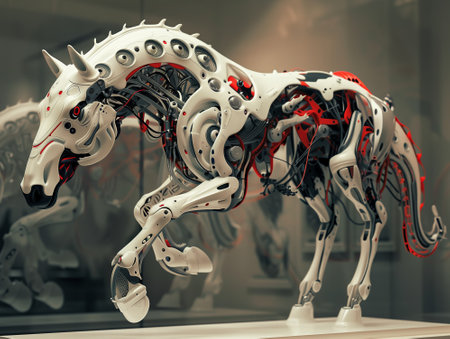 3d rendering of a robotic horse made of plastic in a modern laboratoryの素材