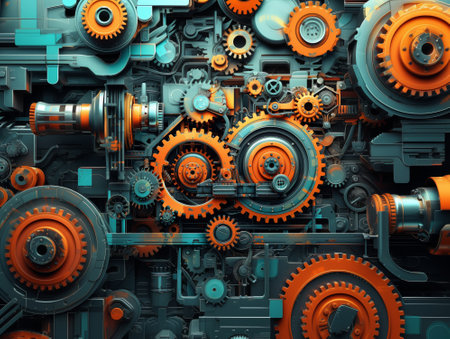 Abstract industrial background with gears and cogwheels. 3D renderingの素材