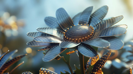 3d illustration of a beautiful flower with a solar panel on itの素材