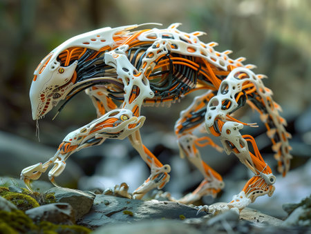 Dragon made of plasticine in the forest. Close-up 3d rendering.の素材