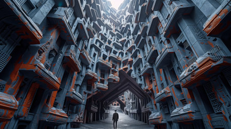3D illustration of a corridor leading to an ancient fantasy temple.の素材