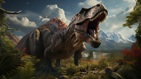 Huge Dinosaurs in the jungle. 3d render illustration.の素材