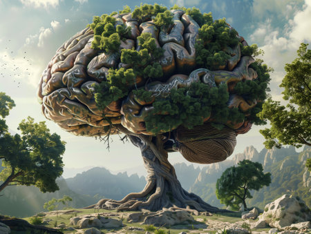 Big tree in the form of a human brain. 3d renderの素材