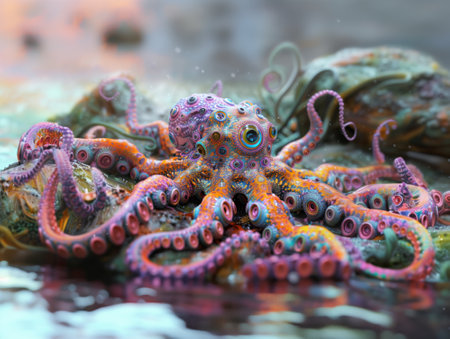 Colorful octopus at the water. Close-up. 3d renderingの素材