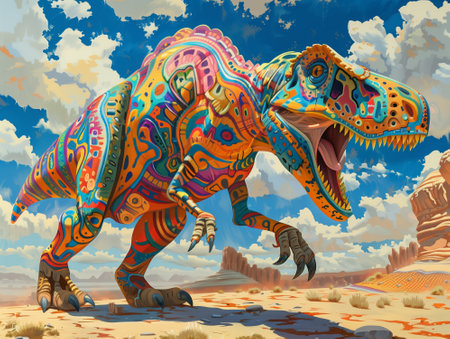 Tyrannosaurus rex dinosaur in the desert - illustration for childrenの素材