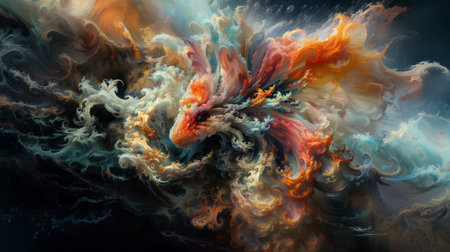 abstract colorful fantasy fish with smoke and fire effect. 3d renderingの素材