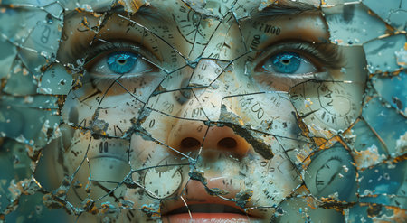 Face through broken mirror. Conceptual image. 3d renderingの素材