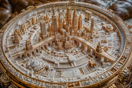 Futuristic model of a city in the form of a planetの素材