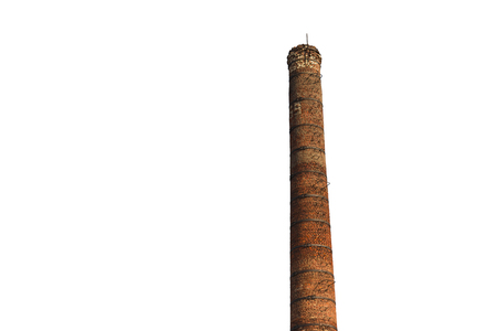 Red brick chimney isolated on white backgroundの写真素材