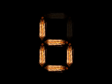 english alphabet B made of light bulb spires isolated on black backgroundの写真素材