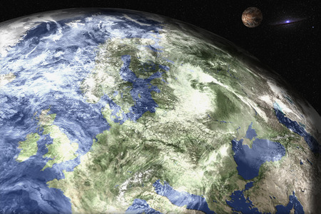 Planet Earth of solar system with mars and galaxy on the background Science fiction.の写真素材