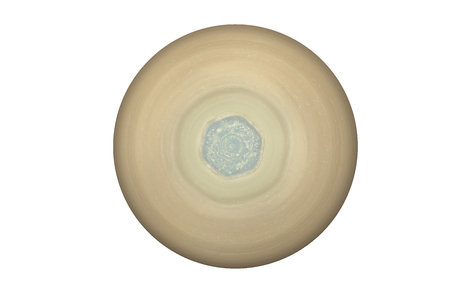 North pole of Saturn planet of solar system isolated on white background.Saturn's hexagon.の写真素材