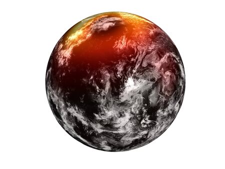 Fiction black planet with yellow glow halo on North and white atmosphere.  dark energy, black hole in the planet concept. Elements of this image were furnished by .の写真素材