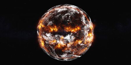 Planet Earth of Solar system explosion in the outer . Humanity end. Planetary death concept. Elements of this image were furnished by .の写真素材