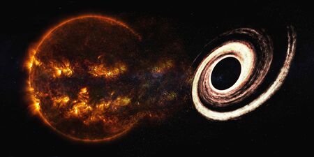 Sun explosion near black hole in the outer . Solar system end. Global cataclism. Star death concept....