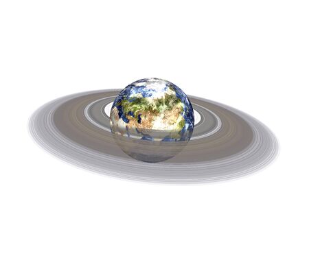 Planet Earth with ring of solar system isolated on white background. Europe and africa view....