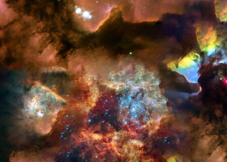 Star forming region somewhere in deep space in bright colours. Science fiction wallpaper.