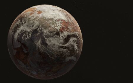 Dead planet earth in the space. Global warming concept. Science fiction.