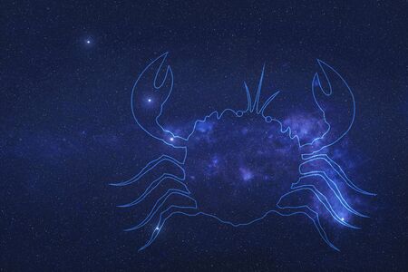 Zodiac Sign Cancer Constellation stars in outer space with shape of a Cancer in lines.の写真素材