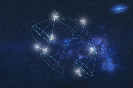 Zodiac Sign Libra Constellation stars in outer space with libra lines.の写真素材