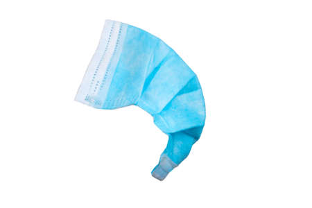 Blue Medical mask side view isolated on white background.の写真素材