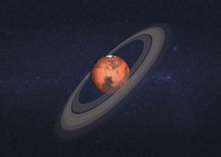 Science fiction planet Mars with Saturn ring in outer space. 3d render illustration.の写真素材