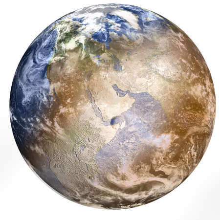 Planet Earth deteriorated. Global warming climate concept. isolated on white. Global warming climate...
