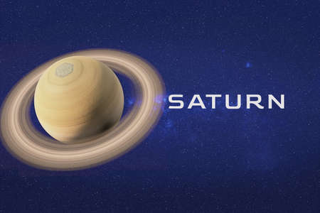 Saturn planet with ring of Solar system. Space infographics. Science fiction 3D rendered illustration.の写真素材