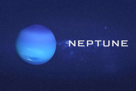 Neptune planet of Solar system. Space infographics. Science fiction 3D rendered illustration.の写真素材