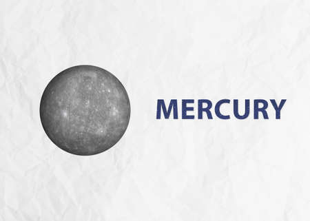 Mercury planet of Solar system. Space infographics. Science fiction 3D rendered illustration.の写真素材