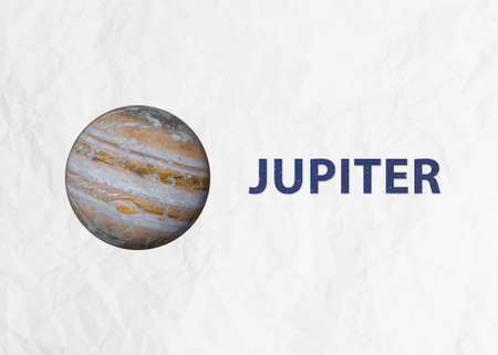 Jupiter planet of Solar system. Space infographics. Science fiction 3D rendered illustration.の写真素材