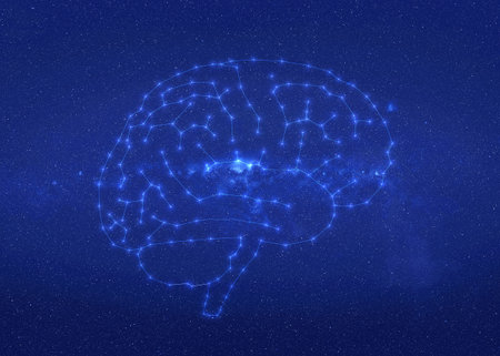Brain constellation stars with lines in outer space.