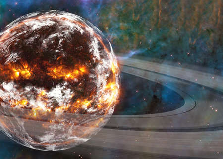Exploading Planet Earth somewhere in extreme deep space far galaxies and stardust. Science fiction background.の写真素材