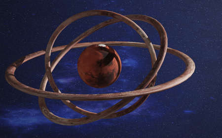 Fantastic Mars planet with red torus rock rings around. 3D rendered illustration.の写真素材