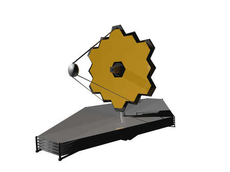 James Webb Space Telescope side view isolated on white. 3D rendered illustration.の写真素材