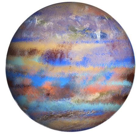 The image depicts a planet composed of elements from various planets in the solar system, layered one on top of another. Elements of 3D rendered illustration.の写真素材