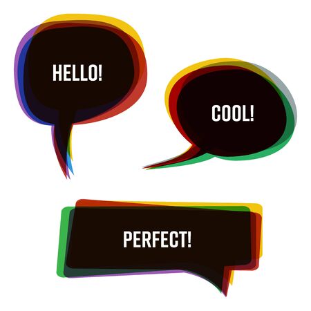 Colorful Speech Bubbles Set. Transparency Dialog Symbols. Comment Shapes On White Background. Flat Design. Vector Illustrationのイラスト素材