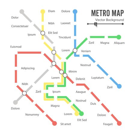 Metro Map Vector. City Transportation Scheme Concept. Colorful Background With Stationsのイラスト素材