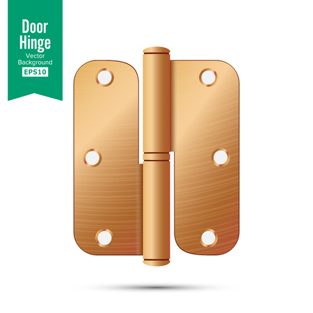 Door Hinge Vector. Classic And Industrial Ironmongery Isolated On White Background. Simple Entry Door Metal Hinge Icon. Copper, Bronze. Stock Illustrationのイラスト素材