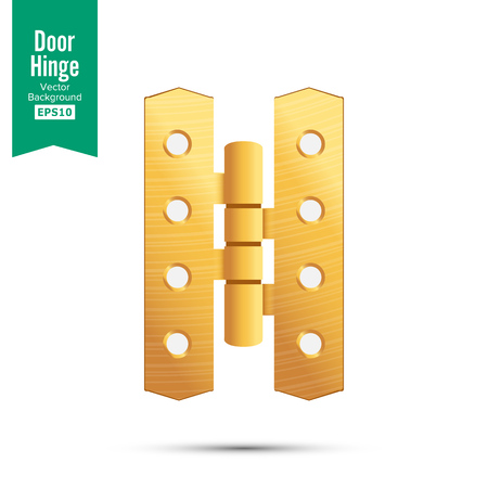 Door Hinge Vector. Classic And Industrial Ironmongery Isolated On White Background. Simple Entry Door Metal Hinge Icon. Gold, Brass. Stock Illustrationのイラスト素材