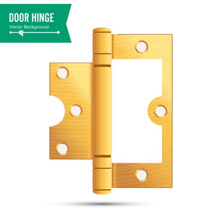 Door Hinge Vector. Classic And Industrial Ironmongery Isolated On White Background. Simple Entry Door Metal Hinge Icon. Gold, Brass. Stock Illustrationのイラスト素材