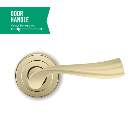 Door Handle Vector. Realistic Classic Element Isolated On White Background. Metal Gold Door Handle Lock. Stock Illustrationのイラスト素材
